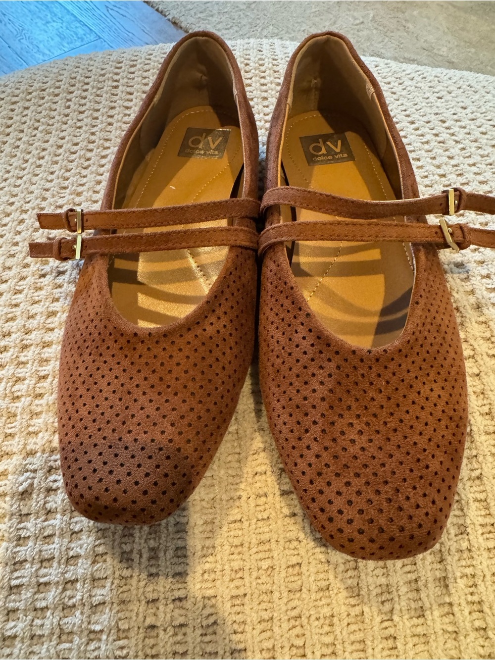 Dolce Vita Brown Perforated Suede Mary Jane Flats size 10